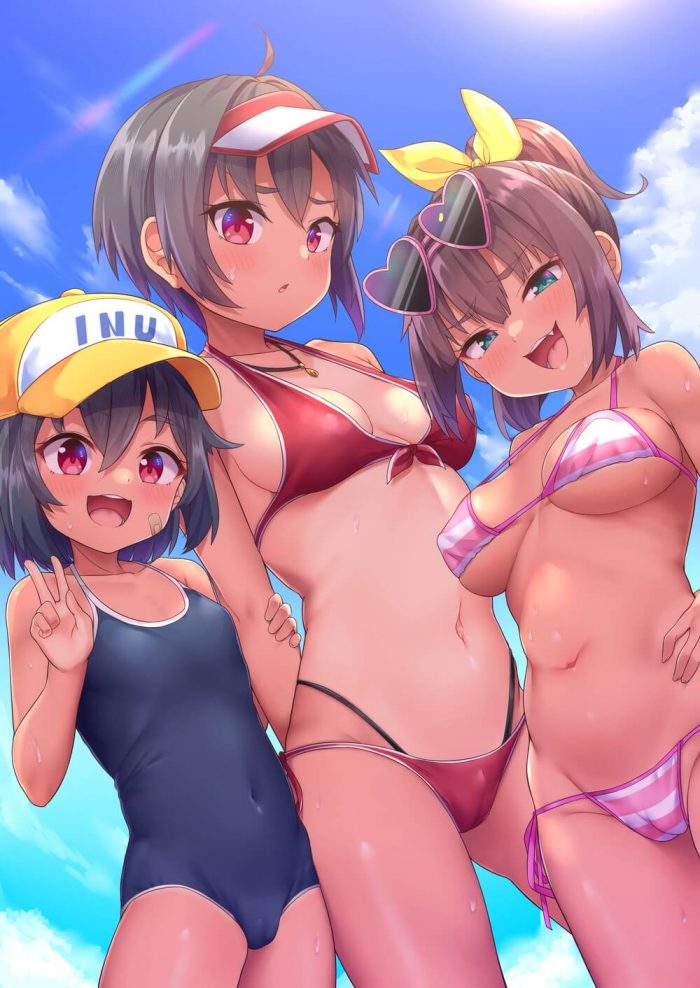 日焼けした貧乳ちっぱいの幼女と巨乳のＪＳの三姉妹で海水浴に(40)